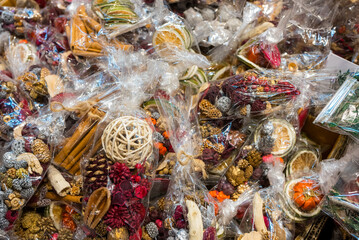 Stack of Christmas decoration sell in the market