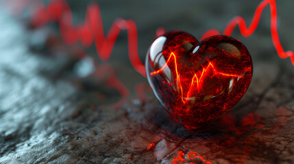 Vibrant Glowing Heart with ECG Pulse Line on Textured Background