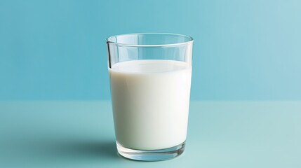 Refreshing Glass of Milk on Serene Blue Background, Perfect Start to a Healthy Breakfast Routine
