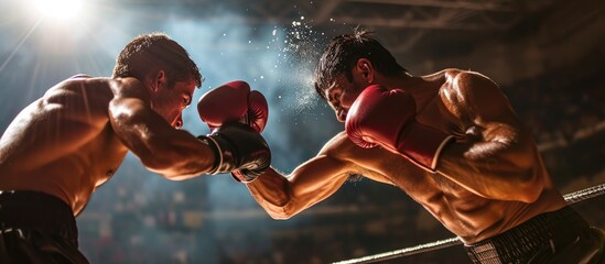 Boxers employ punches like the jab, hook, uppercut, cross, swing, and straight to get close, force opponents on ropes, and win rounds in the ring. - obrazy, fototapety, plakaty