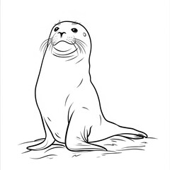 Minimalistic Cute Seal Full Body Line Art Vector