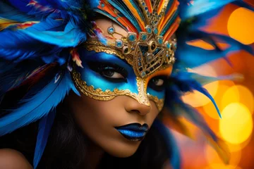 Papier Peint photo autocollant Carnaval Closeup portrait of a woman in carnival makeup with a masquerade mask