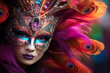 Portrait of a woman in elaborate carnival makeup and costume