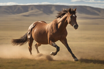 Wild Horse Stallion Running in the Desert 