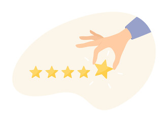 Hand giving five star rating isolated on white background. Flat vector illustration