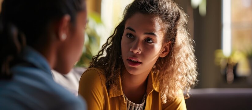 Teen Girl High Schooler Converses With Psychologist In Office.