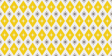 Yellow 1950s Retro Pattern | 50s Wallpaper Design | Seamless Mid-Century Wallpaper | Repeating Atomic Era Background | Diamond Print with Vintage Starbursts - obrazy, fototapety, plakaty