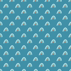 Seamless pattern with rainbows. Abstract print with cute boho elements. Hand drawn minimalistic vector background.