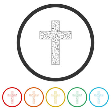Christian cross icon. Set icons in color circle buttons
