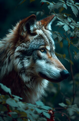Forest Sentinel: Majestic Wolf Amidst Autumn Leaves