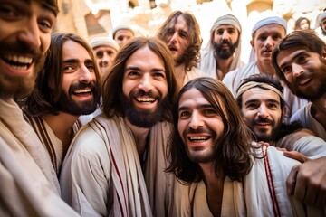Imagining Jesus smiling with his disciples - obrazy, fototapety, plakaty