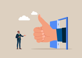 Thumb up signal. Well done, ok. Concept of approval, agreement. Vector illustration