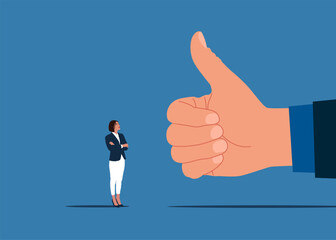 Handsome young woman standing of a thumb up. Vector illustration