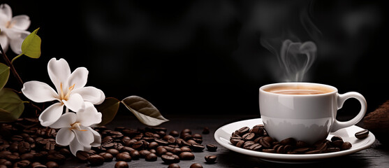 Obraz na płótnie Canvas Coffee and coffee beans - an interesting and tasty composition