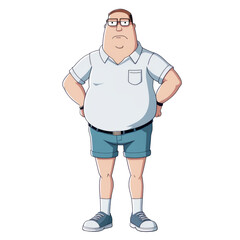 Fototapeta premium Vector cartoon family fleshy man with glasses on transparent background, AI generated