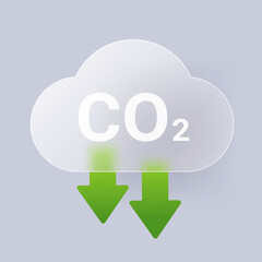 Carbon reduction icon glass morphism style. Carbon reduction icon transparent glass blur abstract design.