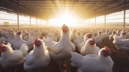 Free range broilers on a white chicken farm - obrazy, fototapety, plakaty