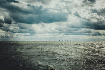 River bank in windy weather with waves