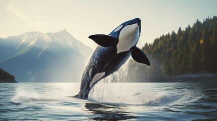 Orca, the killer of blue whales. - obrazy, fototapety, plakaty