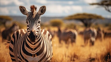 Zebras giraffe Serengeti National Park - obrazy, fototapety, plakaty