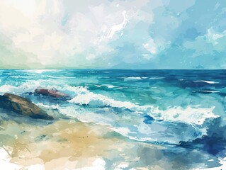 Watercolor seascape. Seascape with waves. illustration Generative AI