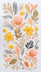 Botanical birthday card with vibrant flowers. Hand drawn style, with space for text