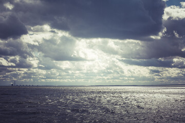 River bank in windy weather with waves