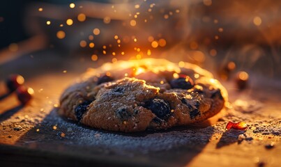 mandeln-blueberries cookie with halo and epic light - obrazy, fototapety, plakaty