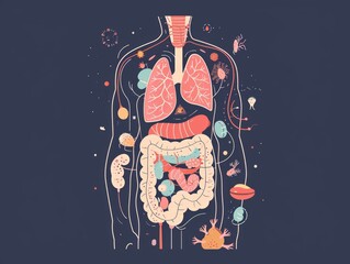 Human internal organs. illustration in flat style. Isolated on black background. Generative AI