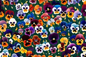 A symphony of colorful pansies, each with its own distinctive face-like pattern, creating a cheerful and whimsical scene.