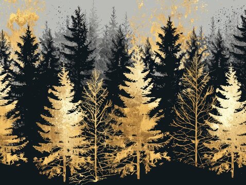Seamless pattern with silhouettes of spruce and pine trees. Generative AI © Alex