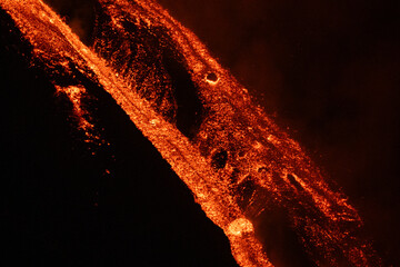 Eruptive vent with lava emis at the top of the Etna volcano