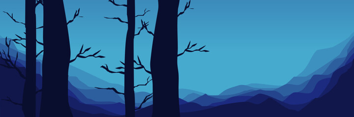 silhouette of tree branch with sunset landscape vector illustration good for wallpaper, background, banner, backdrop, halloween and design template	