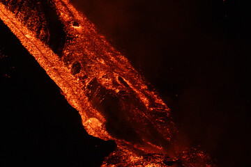 Eruptive vent with lava emis at the top of the Etna volcano