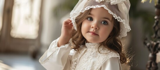 Baptism clothing and accessories for girls on offer. - obrazy, fototapety, plakaty