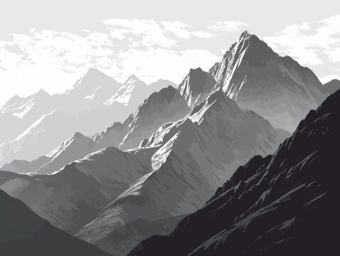 Mountains in the clouds. illustration of a mountain landscape. Generative AI