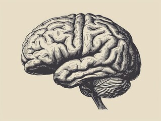 Human brain. hand drawn engraving illustration of human brain. Generative AI