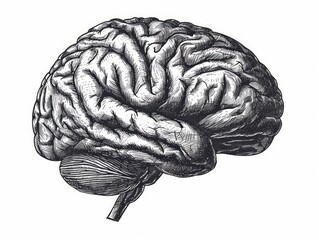 Human brain engraving vector illustration. Hand drawn sketch of human brain. Generative AI - obrazy, fototapety, plakaty