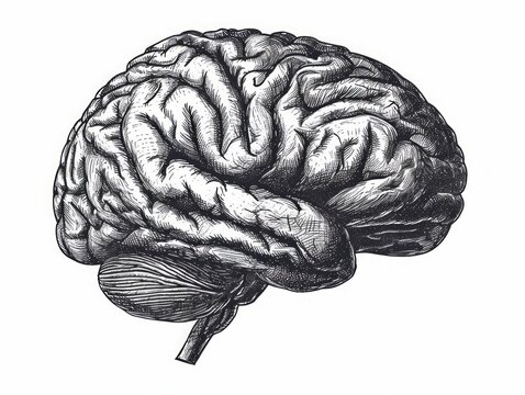 Human brain engraving vector illustration. Hand drawn sketch of human brain. Generative AI