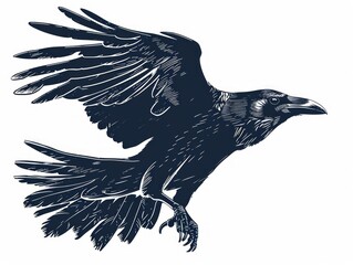 image of a raven on a white background. Tattoo design. Generative AI