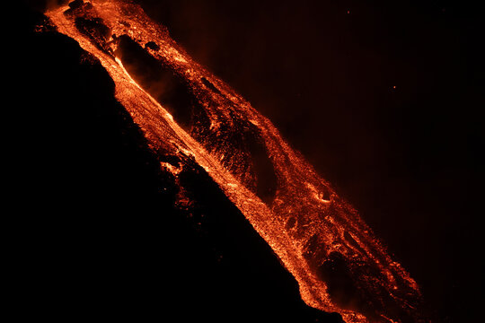 Eruptive vent with lava emis at the top of the Etna volcano