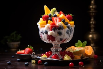 An enticing food photography of the colorful and creamy Ambrosia, a dessert that's truly divine