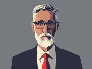 Portrait of an old man with glasses and a beard. illustration. Generative AI