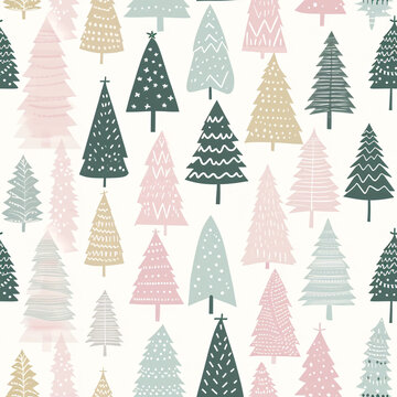 delightful seamless pattern featuring charming Christmas trees and plants