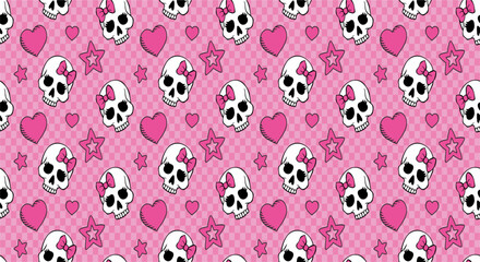cute skulls on pink background pattern