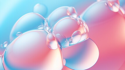  a close up of a bunch of bubbles on a blue and pink background with a blurry image of the bubbles.