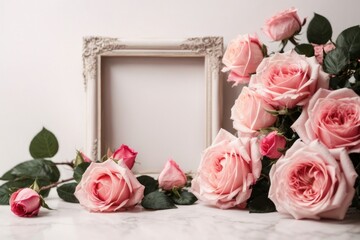 pink roses on a wooden background