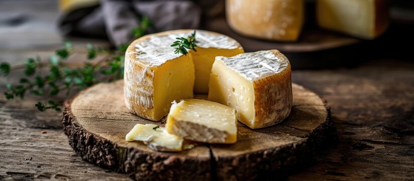 Brazilian semi-cured cheese displayed on rustic wood, focused.