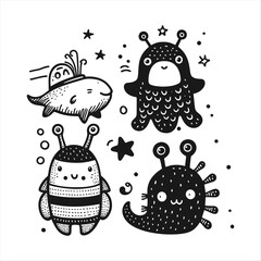 vector funny monster hand drawn doodle set