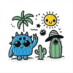 vector funny monster hand drawn doodle set